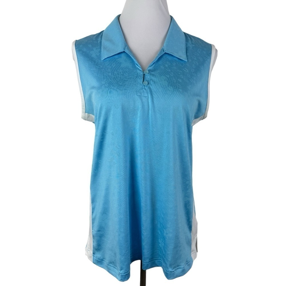 Adidas ClimaCool Golf 2-Button Collared‎ Sleeveless Blouse Women's Large Blue